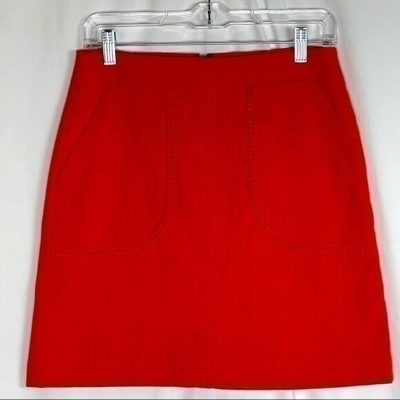 Loft Orange‎ Feminine Soft Girl Front Pocket With Pom Pom Trim Skirt NWOT Size 0 - Picture 2 of 9